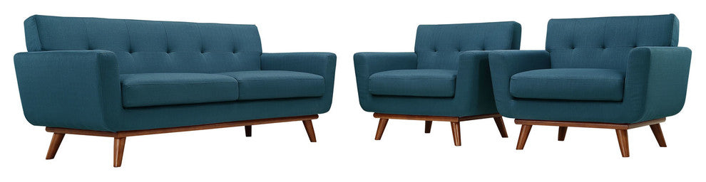 Modway Engage Armchairs and Loveseat, Set of 3, Azure