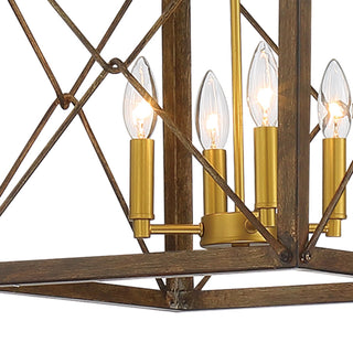 Vintage 4-Light Cage Chandelier, Walnut Gold