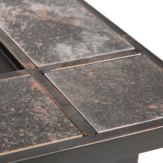 Pure Garden Square Tile Fire Pit With Cover, Bronze Finish, 32"