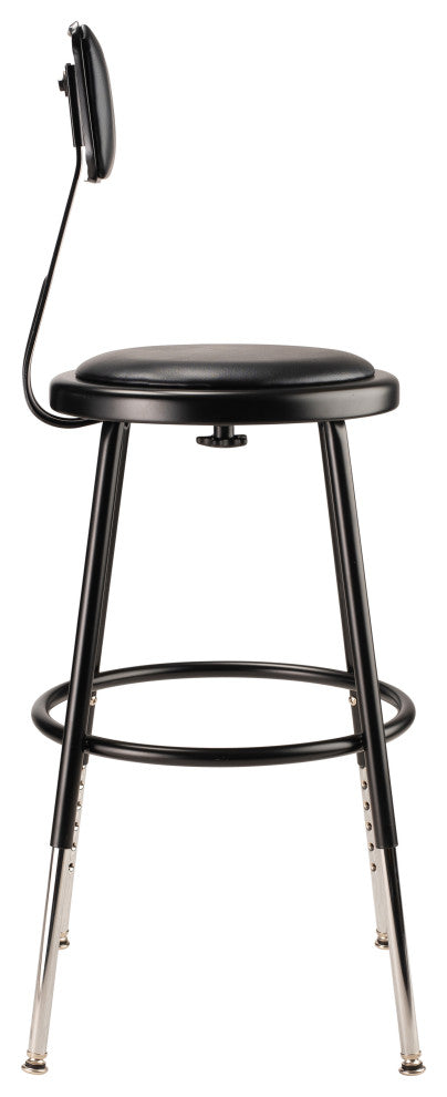 NPS 19"-27" Height Adjustable Vinyl Padded Steel Stool With Backrest, Black