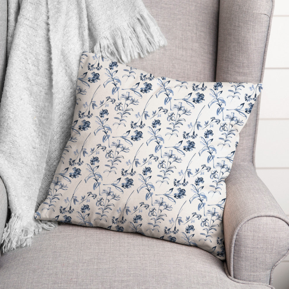 Blue Floral Pattern 18"x18" Spun Poly Pillow