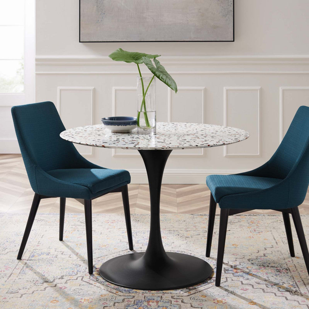 40" Dining Table, Round, White Black, Metal, Modern, Bistro Hospitality