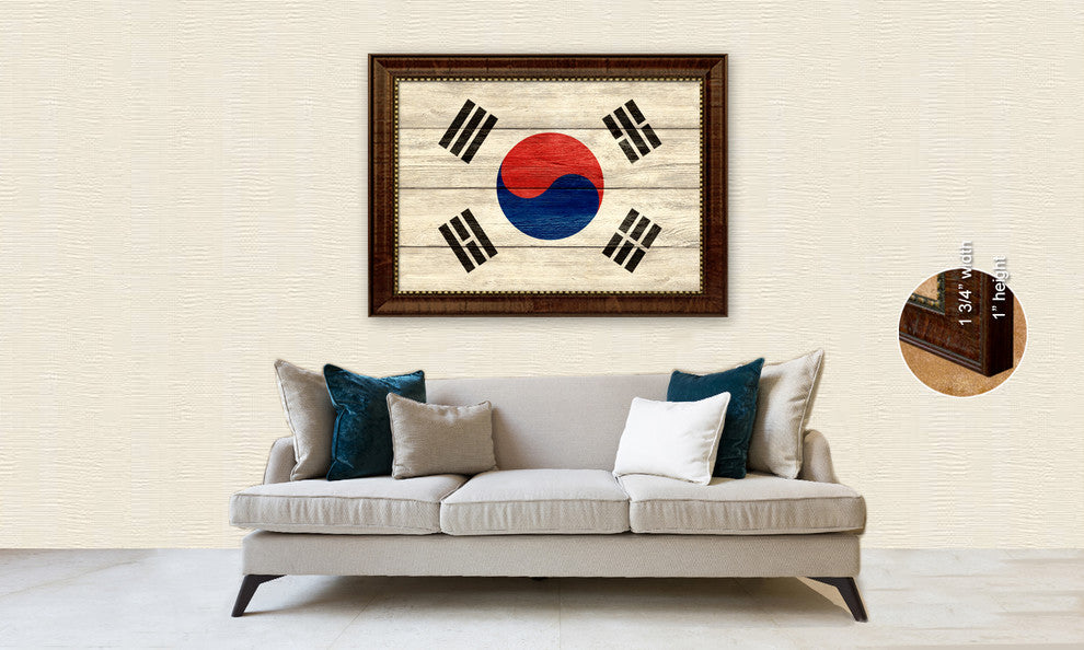 Kuwait Country Textured Flag Print With Brown Gold Frame, 19"X27"