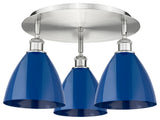 Ballston Dome-3 Light 19" Flush Mount-Satin Nickel, Blue Shade