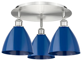 Ballston Dome-3 Light 19" Flush Mount-Satin Nickel, Blue Shade