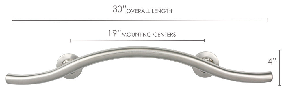 30" Maverick Double Arched Curved/Wave Bathroom Shower Grab Bar, Satin