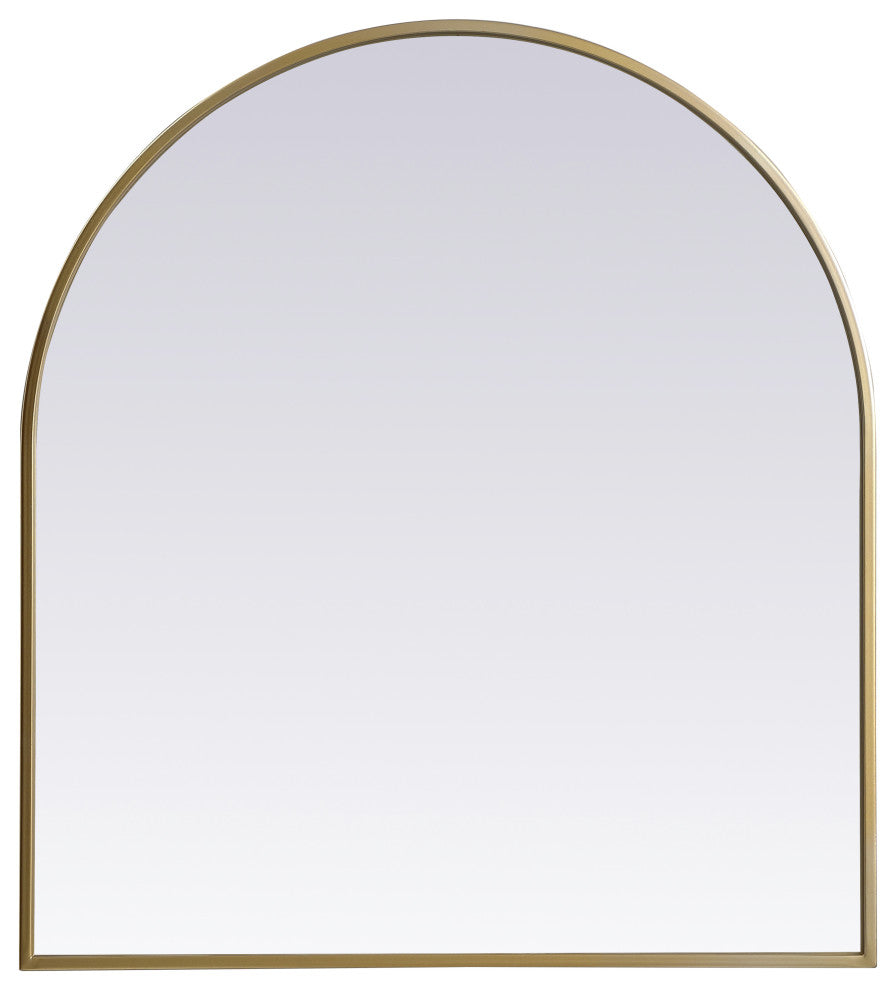 Metal Frame Arch Mirror 27X30 Inch, Brass