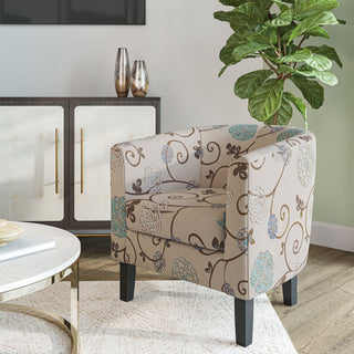 Modern Club Chair Barrel Design, Flower Print