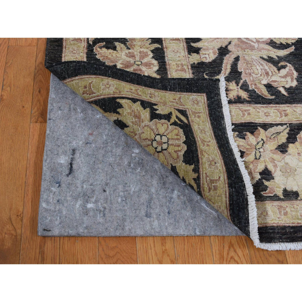 Black Dense Weave Fine Peshawar Hand Knotted Wool Oriental Rug 9'1" x 12'4"