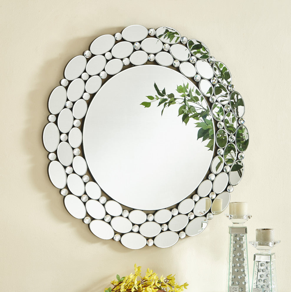 Sparkle 35" Contemporary Round Mirror, Clear