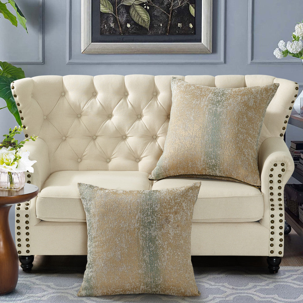 Jacquard Chenille Big Zipper Pillow Cover Set, Taupe / Khaki, 2 Piece, 20"x20"