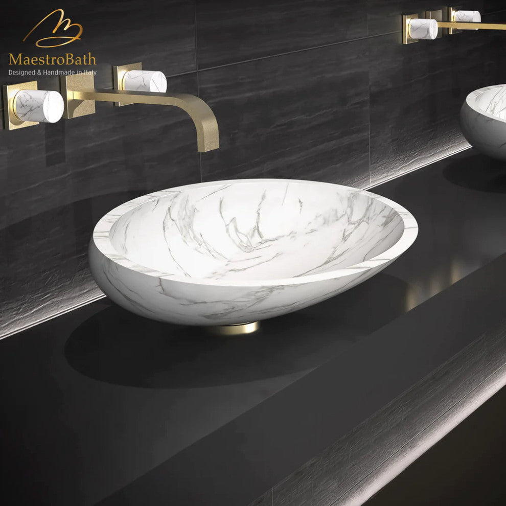 Marble Vessel Bathroom Sink, White