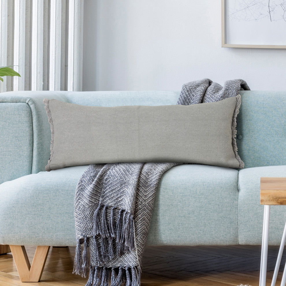 Ox Bay Gray Solid Organic Cotton Pillow Cover, 14"x36"