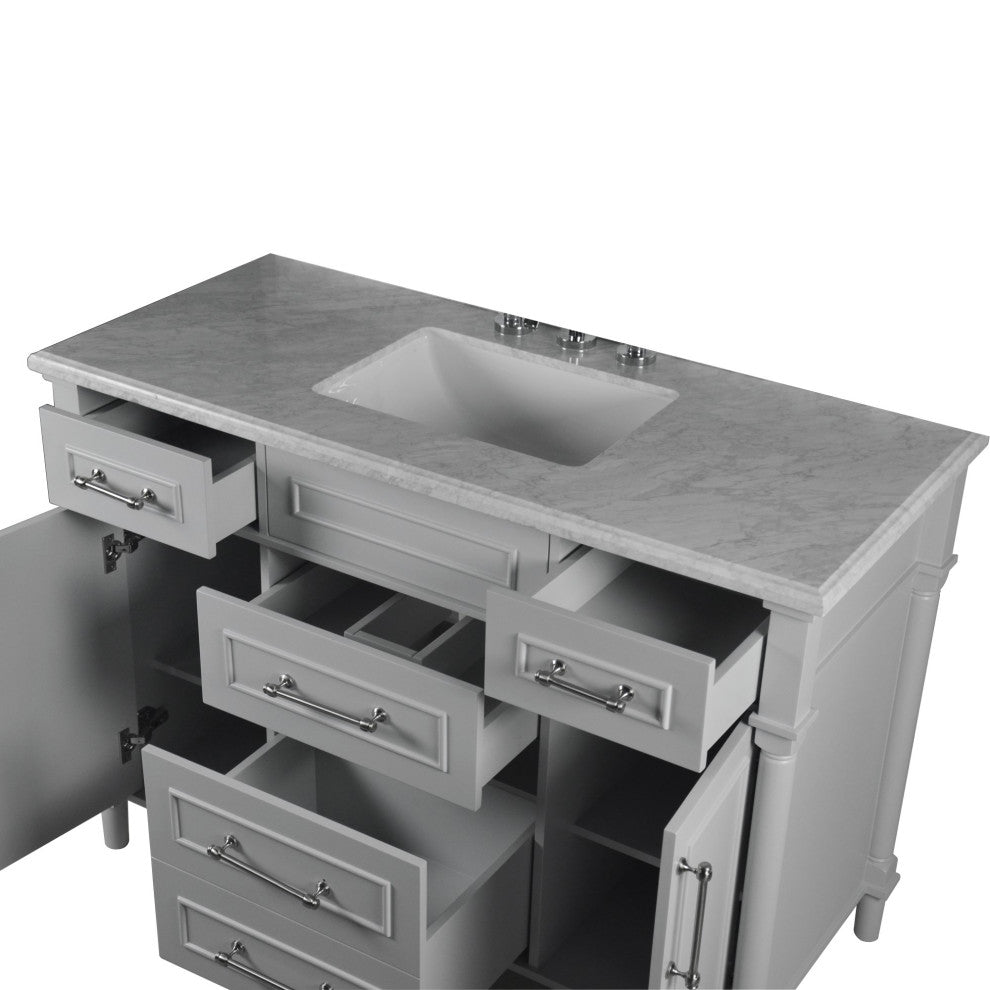 48" Single Vanity, Light Gray With White Carrara Marble Top