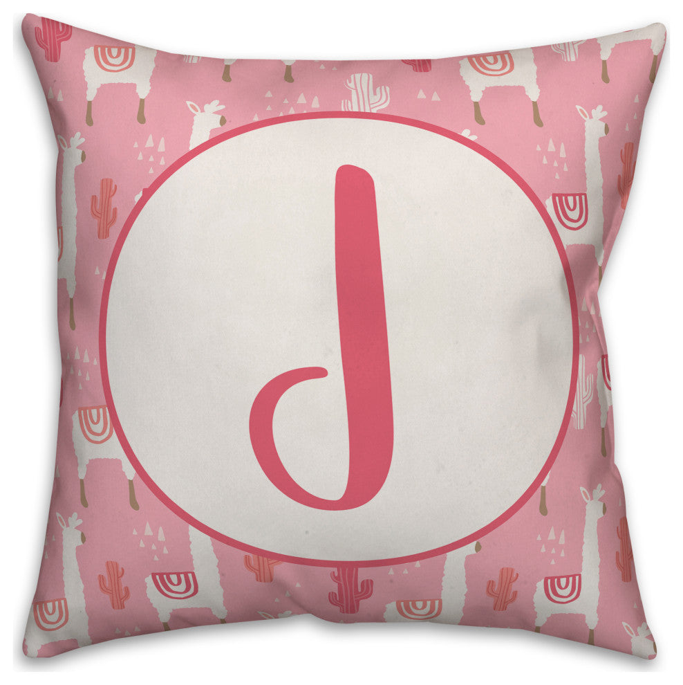 Monogram Lllama Pattern - J 16x16 Spun Poly Pillow