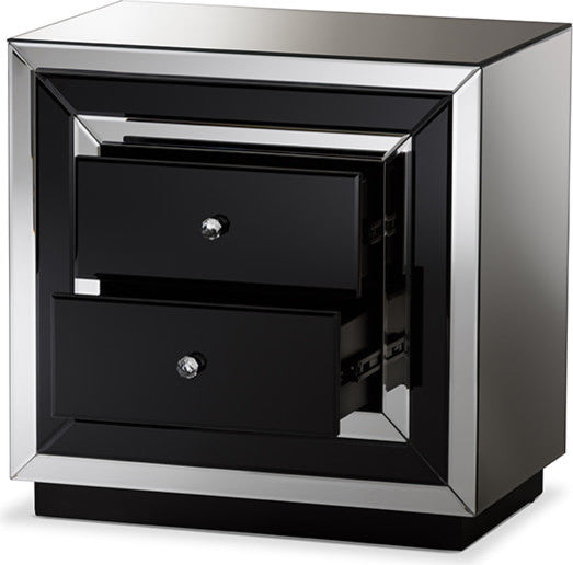 Cecilia HollyWood Regency Glamour Style Mirrored 2-Drawer Nightstand