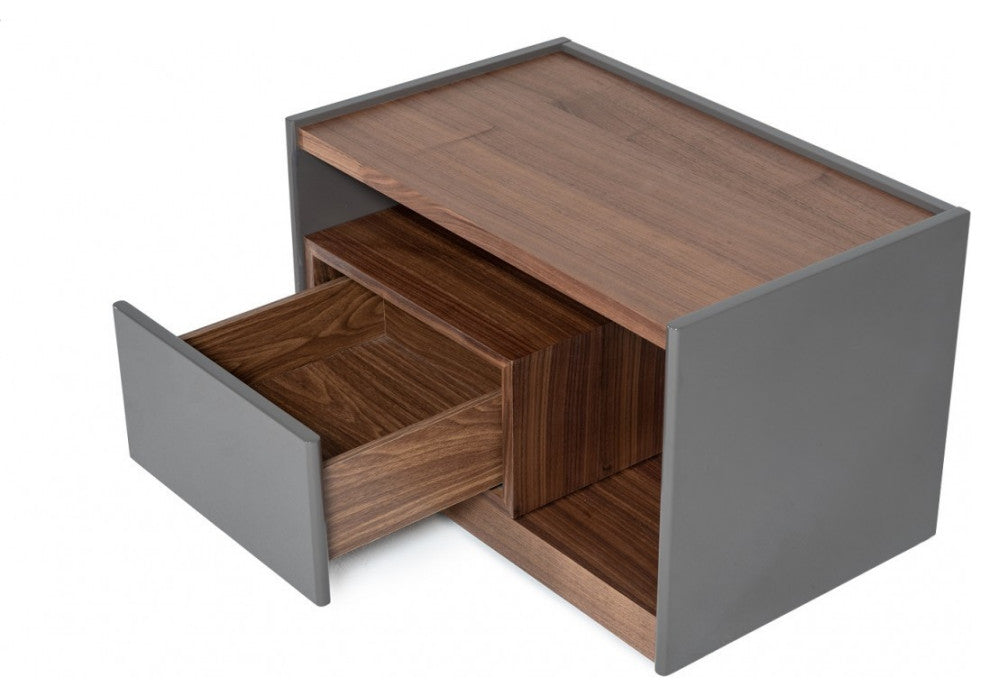 Modern Walnut Nightstand With Drawer Box and Shelf
