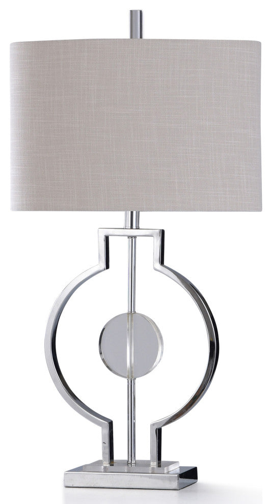 ZORZI SILVER TABLE LAMP | 11in w. X 31in ht. | Orbital Brushed Steel and Clear
