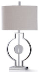 ZORZI SILVER TABLE LAMP | 11in w. X 31in ht. | Orbital Brushed Steel and Clear
