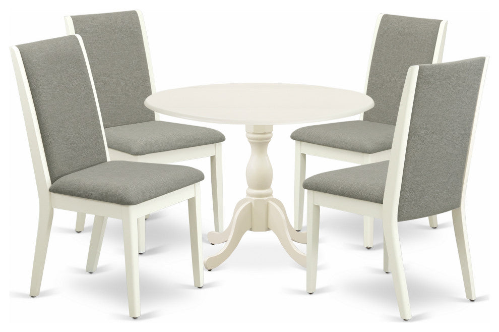 5 Pc Dining Set, 1 Drop Leaves Table, 4 Shitake Chairs, High Back, Linen White