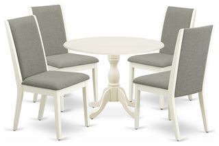 5 Pc Dining Set, 1 Drop Leaves Table, 4 Shitake Chairs, High Back, Linen White
