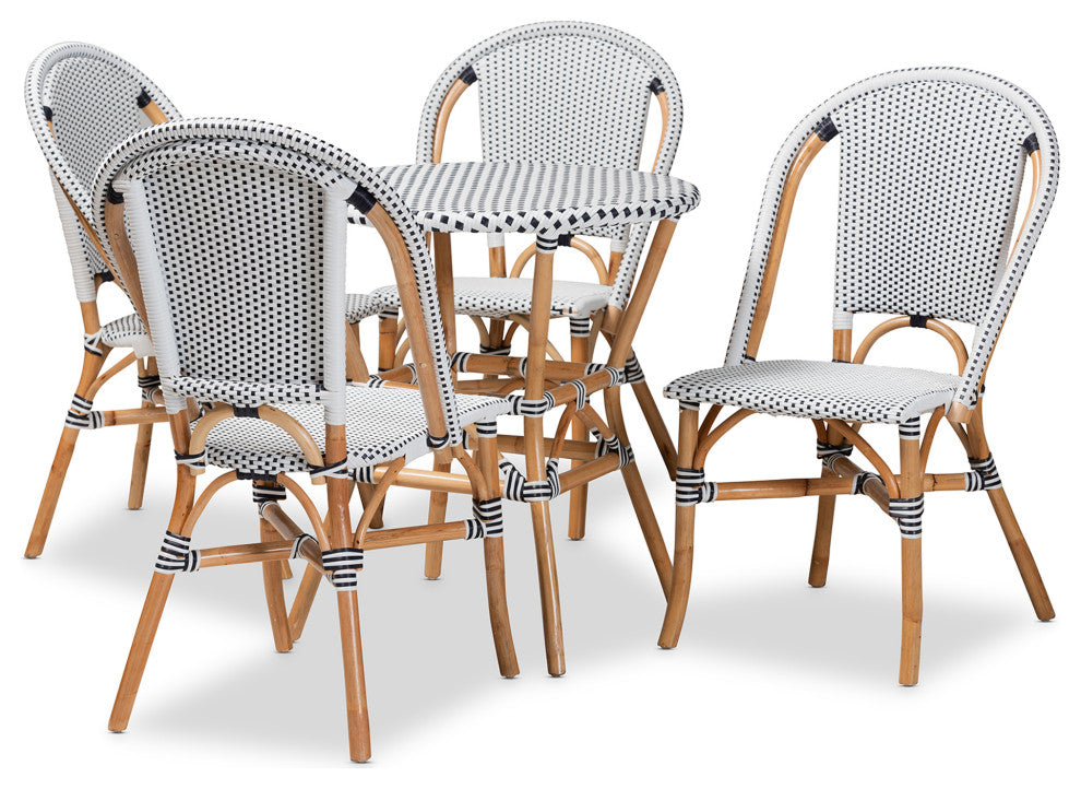 Genica Black and White Waeving and Natural Brown Rattan 5-Piece Dining Chair Set