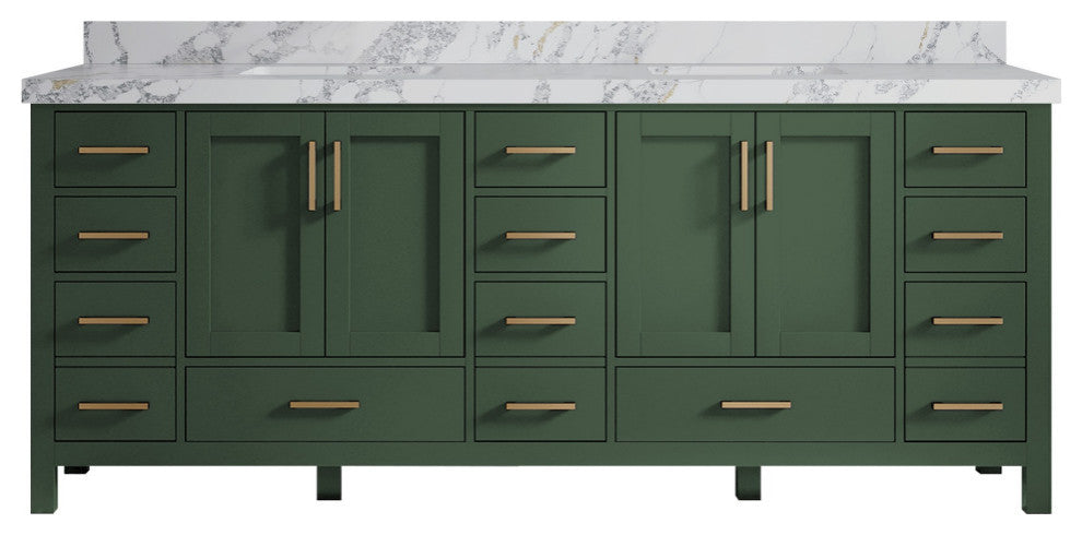 Malibu 84 Double Sink Bath Vanity in Lafayette Green 2" Calacatta Poanazzo