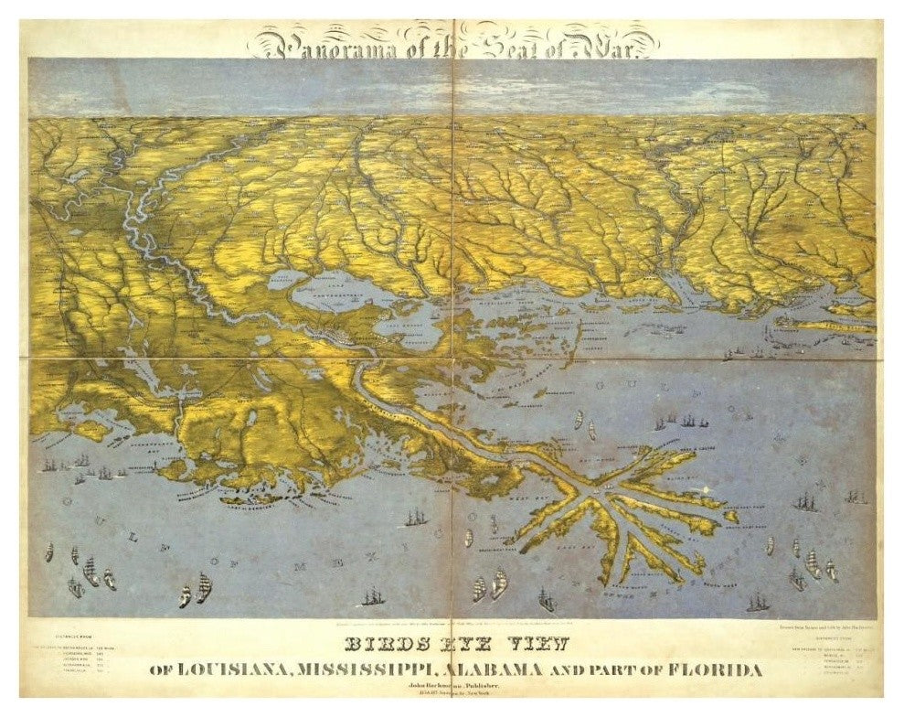 "Louisiana, Mississippi, Alabama and Part of Florida, 1861" Paper Art, 38"x30"