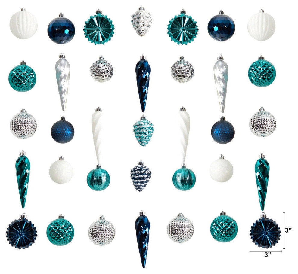 Holiday Deluxe Shatterproof, 39 Count Christmas Tree Ornament Box Set, Container