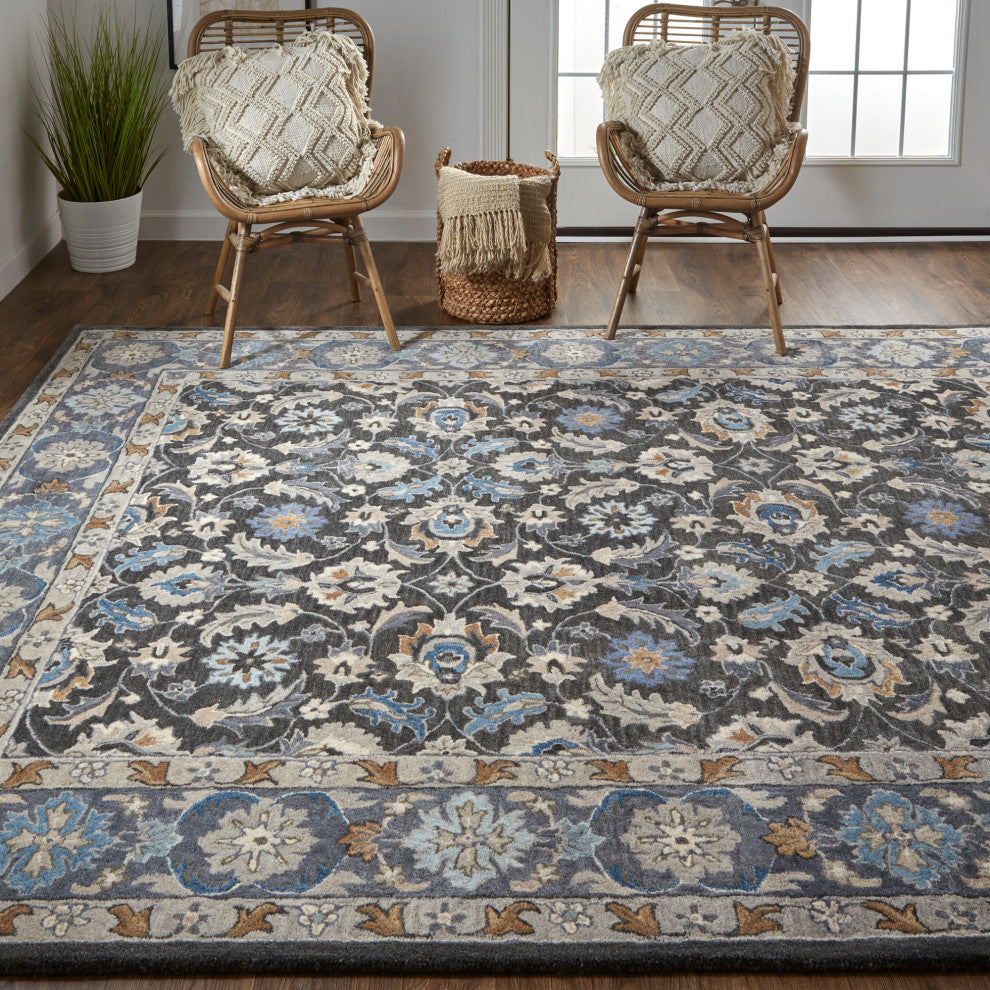Weave & Wander Mattias Persian Rug, Dark Gray/Blue/Red, Rug, 4' X 6'