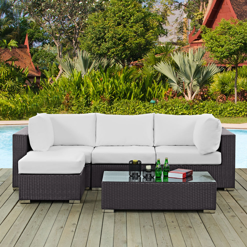 Espresso White Convene 5 Piece Outdoor Patio Sectional Set