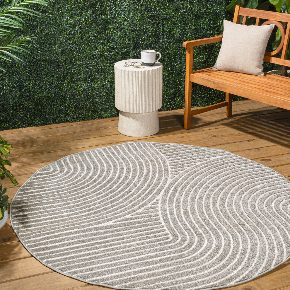 Hallie High-Low Minimalist Curve Geometric Indoor/Outdoor Area Rug