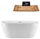 59" White Freestanding Tub and Tray With External Drain, Oval Shaped