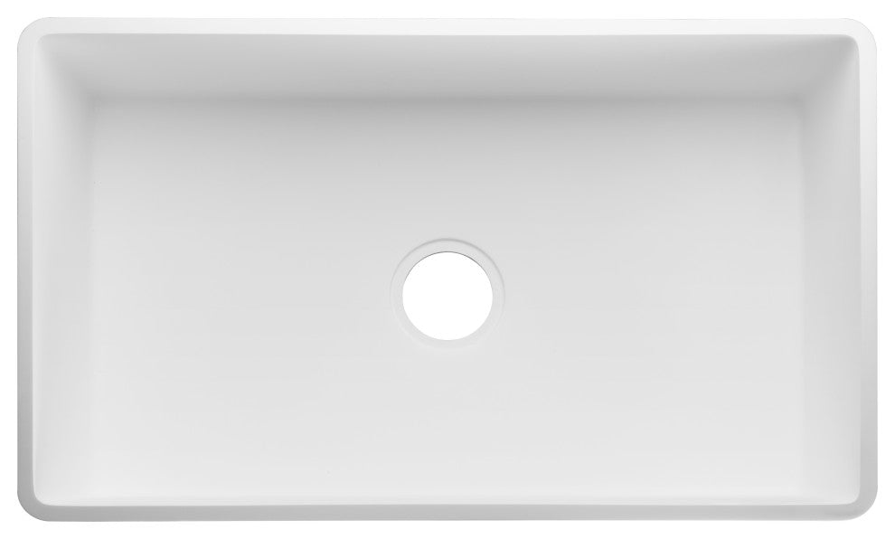 Roine Apron Front Man Made Stone Single Bowl Kitchen Sink, White, 30"