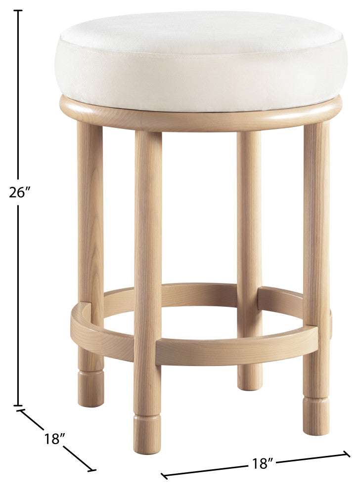 Monette Upholstered Bar and Counter Stool, Cream, Velvet, Natural Finish