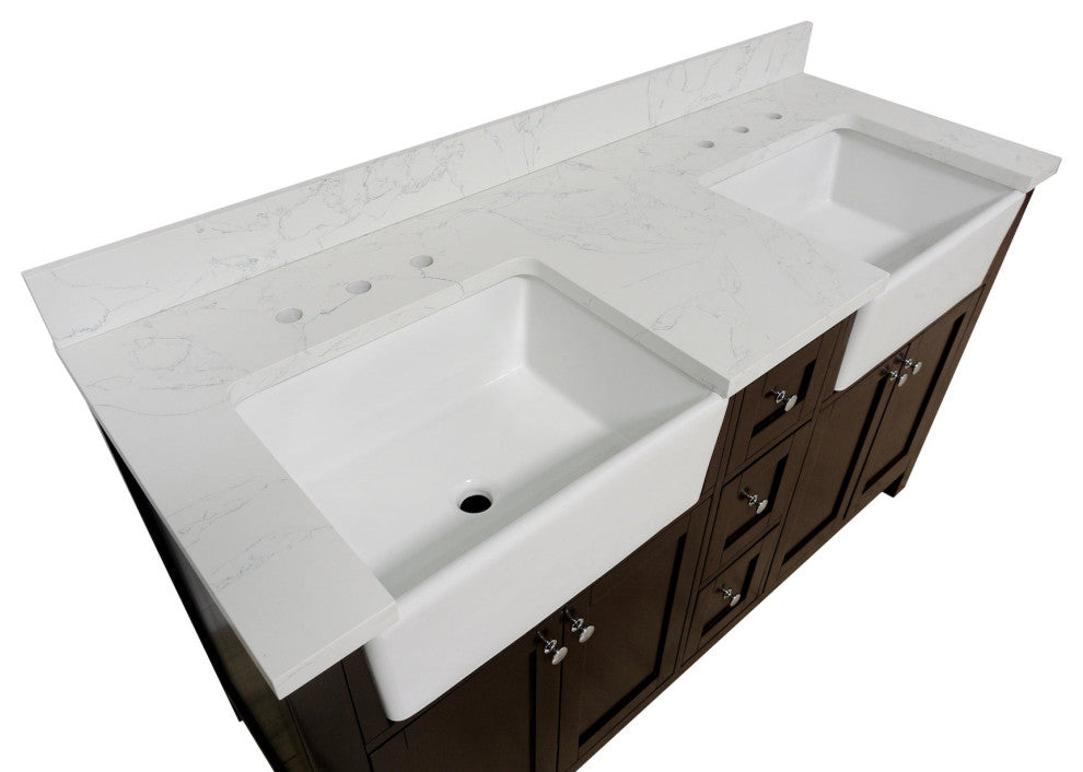 Yorkshire 60" Bathroom Vanity, Chocolate, Engineered Marble, Double