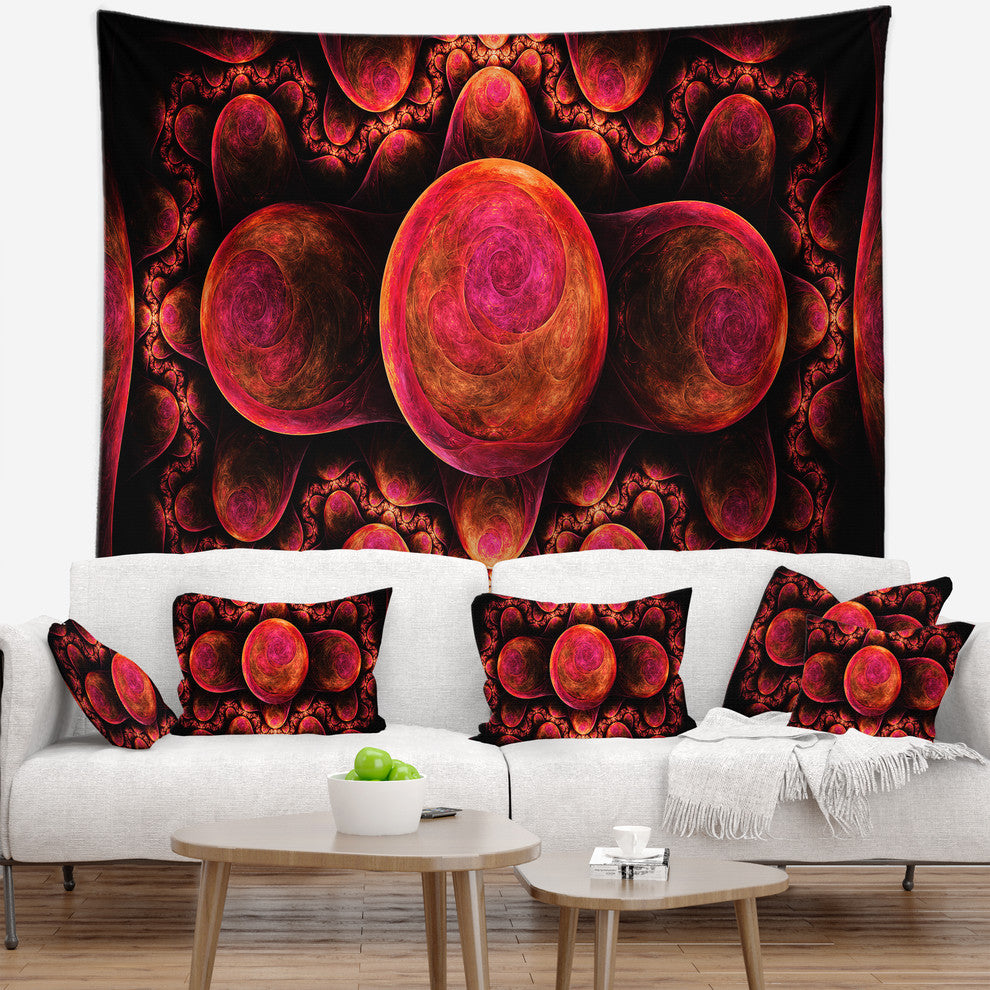 Red Exotic Fractal Pattern Abstract Wall Tapestry, 80"x68"