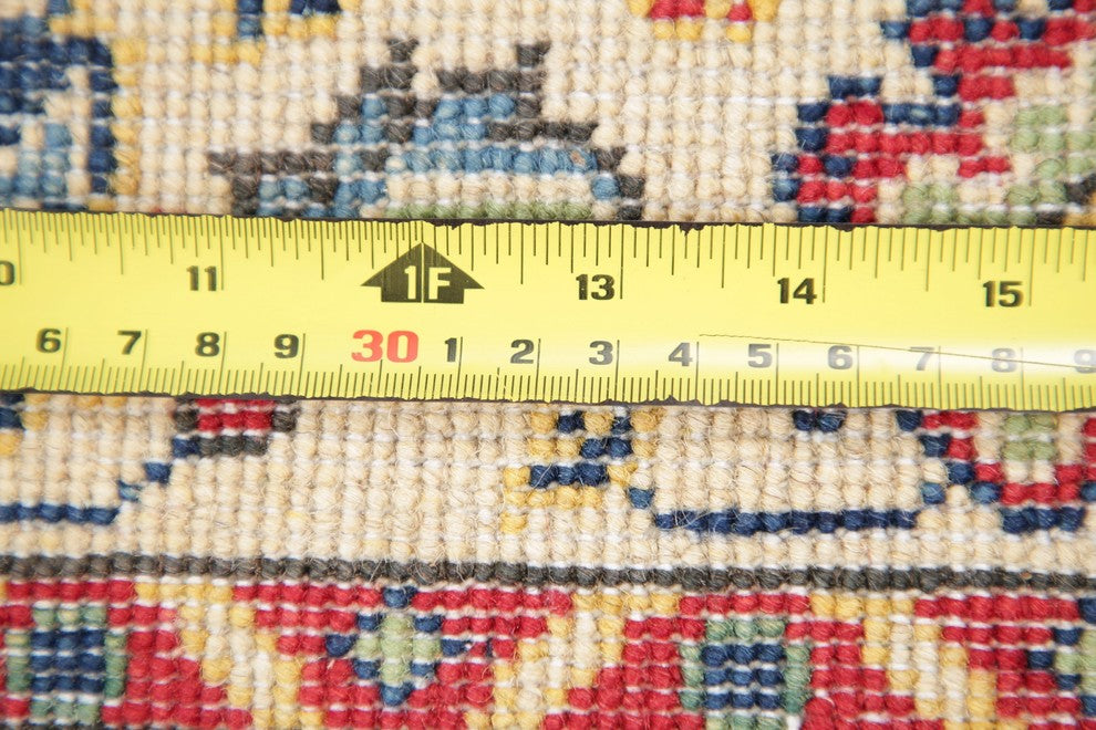 Pakistani Kazak Traditional Oriental Hand-Knotted Area Rug, Green, 4'1"X2'8"