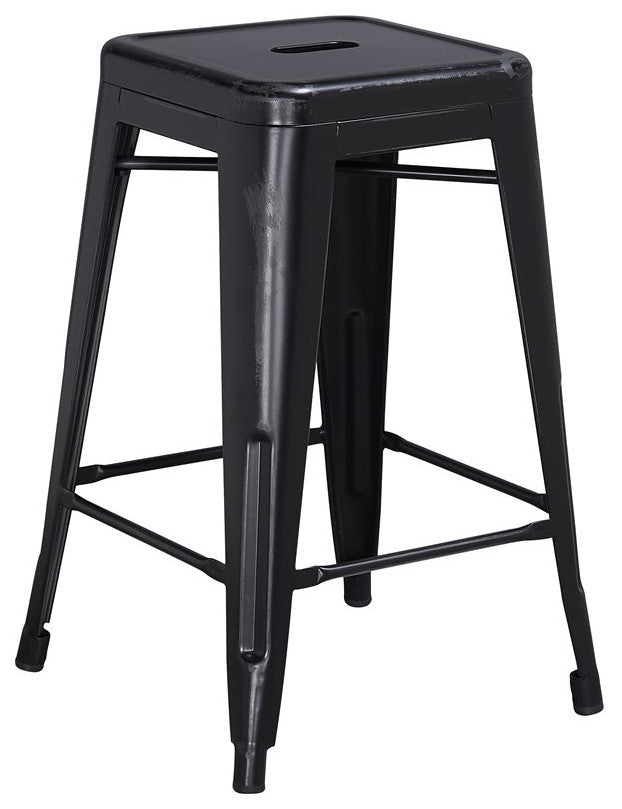 24'' Backless Distressed Metal Indoor Counter Height Stool, Black, 16"x16"