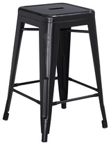 24'' Backless Distressed Metal Indoor Counter Height Stool, Black, 16"x16"
