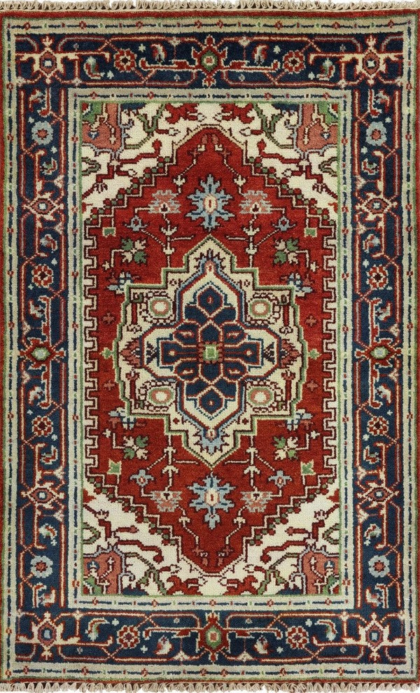 Heriz Hand Knotted Area Rug, Red, 3'2"x5'1"