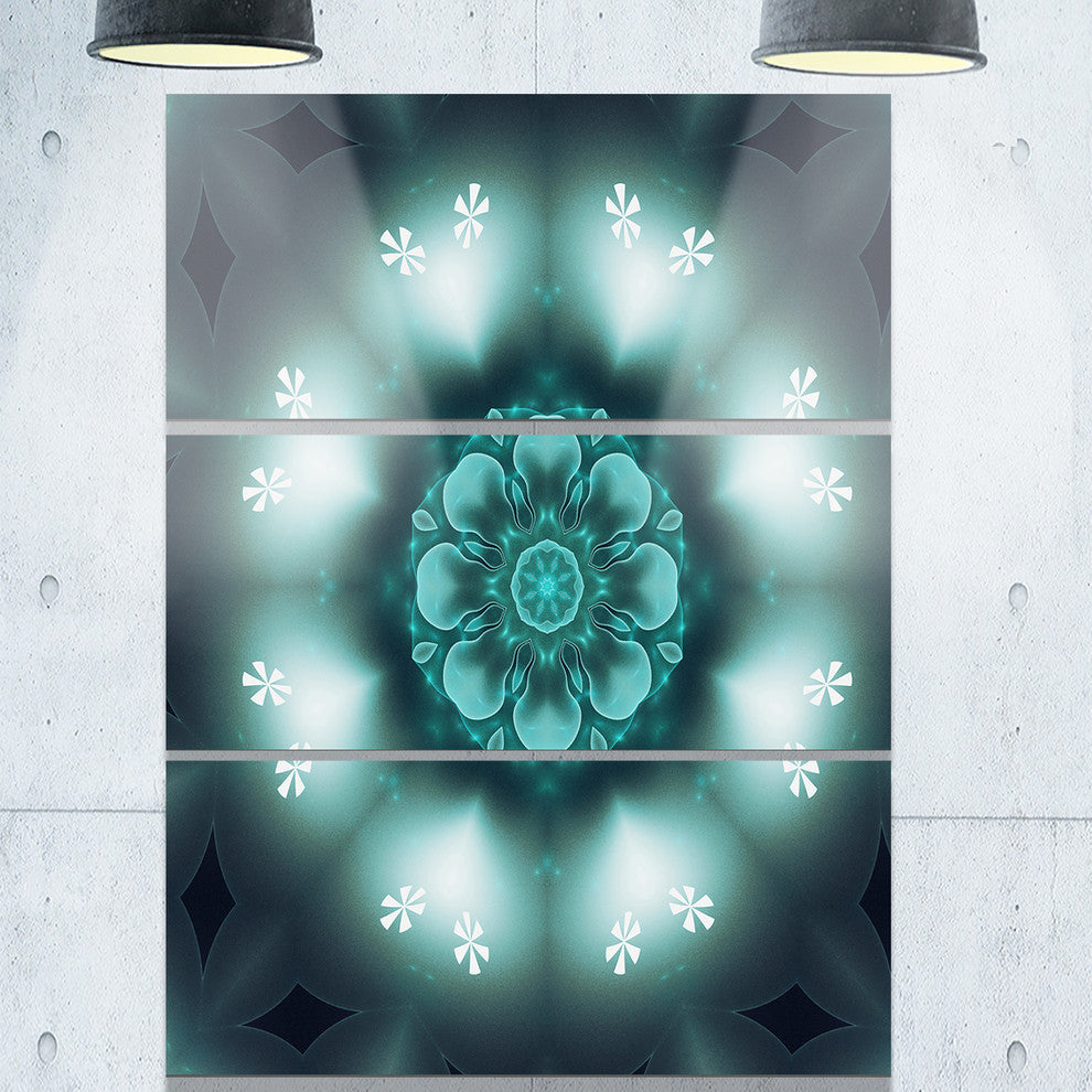 "Green Fractal Flower Mandala Shape" Metal Wall Art, 3 Panels, 28"x36"