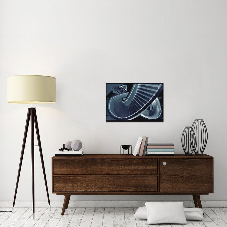 "Blue Stair" Framed Canvas Giclee by Henk Van Maastricht, 31x21"
