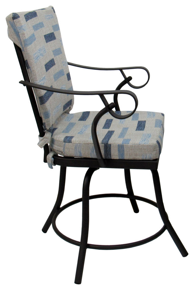 Outdoor/Indoor Patio Swivel Dining Chair Jamey With Arms, B-W Blue Beige  - Black