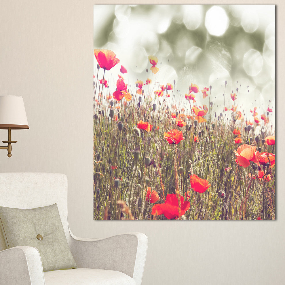 Red Poppy Flowers Meadow, Floral Canvas Art Print, 30"x40"