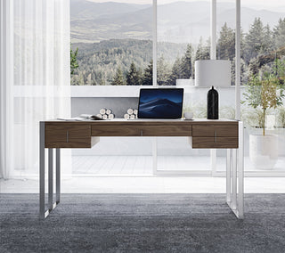 Modrest Orcutt Modern Walnut and Stainless Steel Desk