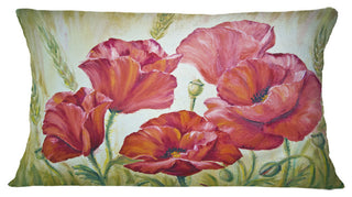 Poppies in Wheat Floral Throw Pillow, 12"x20"