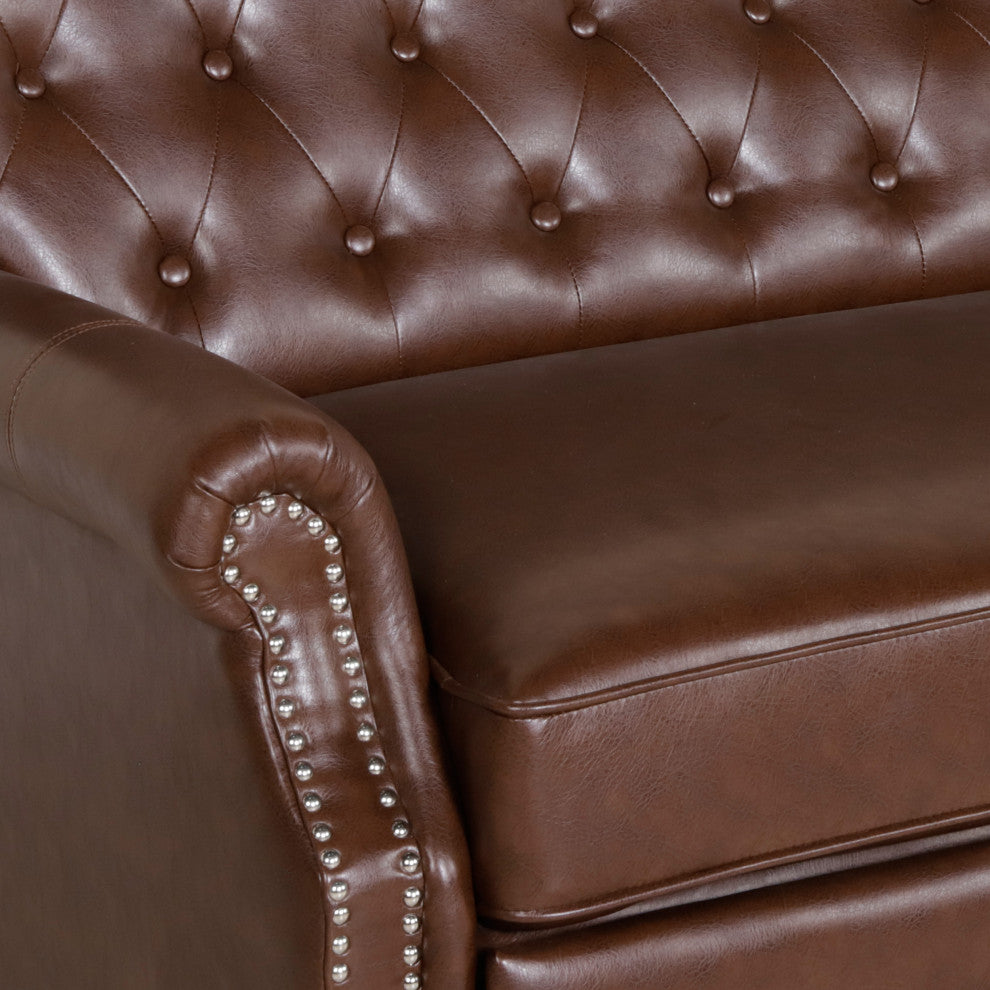 Belknap Faux Leather Tufted Oversized Recliner, Nailhead Trim, Dark Brown + Espr