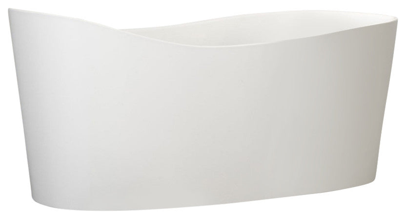 Wave 57.63x26.25 Freestanding Soaking Solid Surface Bathtub, White Matte