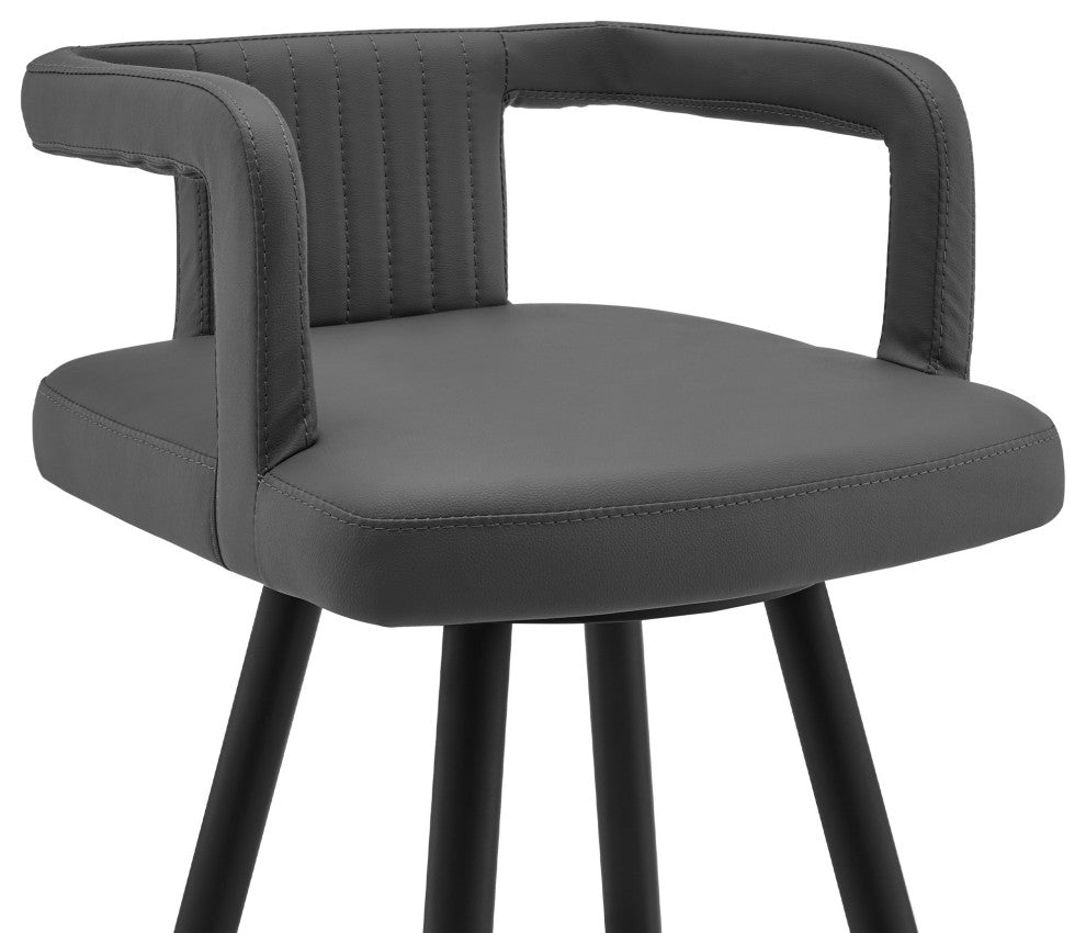 Benzara BM245968 Gabriele 26" Gray Faux Leather and Black Metal Swivel Bar Stool